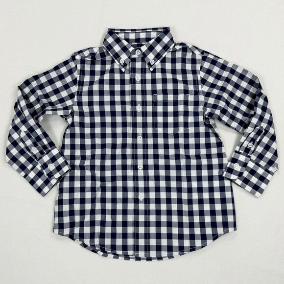 J. Crew Crewcuts Boys Long Sleeve Flex Patterned Washed Shirt 2 Gingham Navy - Picture 1 of 8